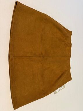 Suede-Look Panel A-Line Mini Skirt - Brown